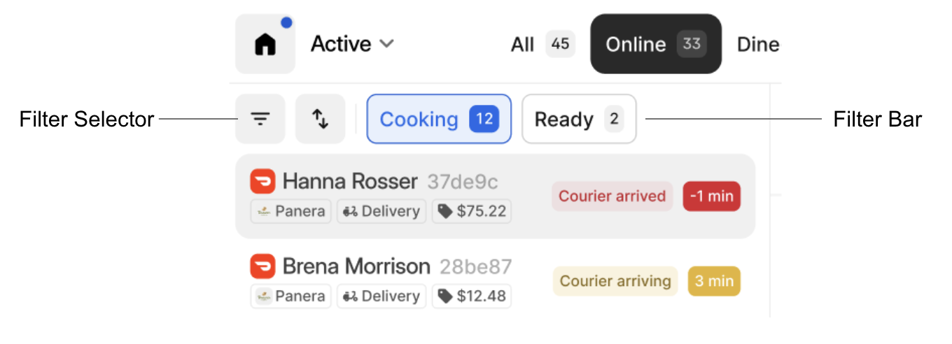 Order Filter Selector and Filter Bar