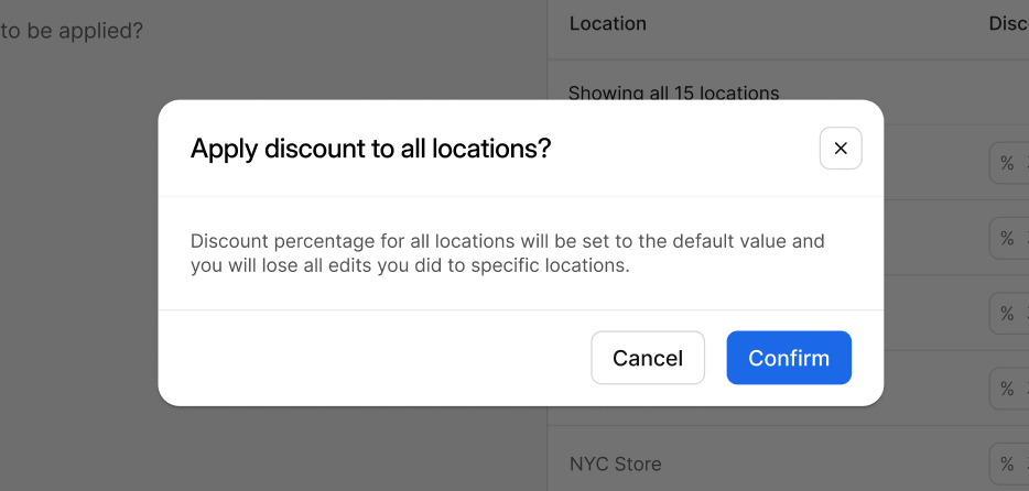 Apply discount to all locations