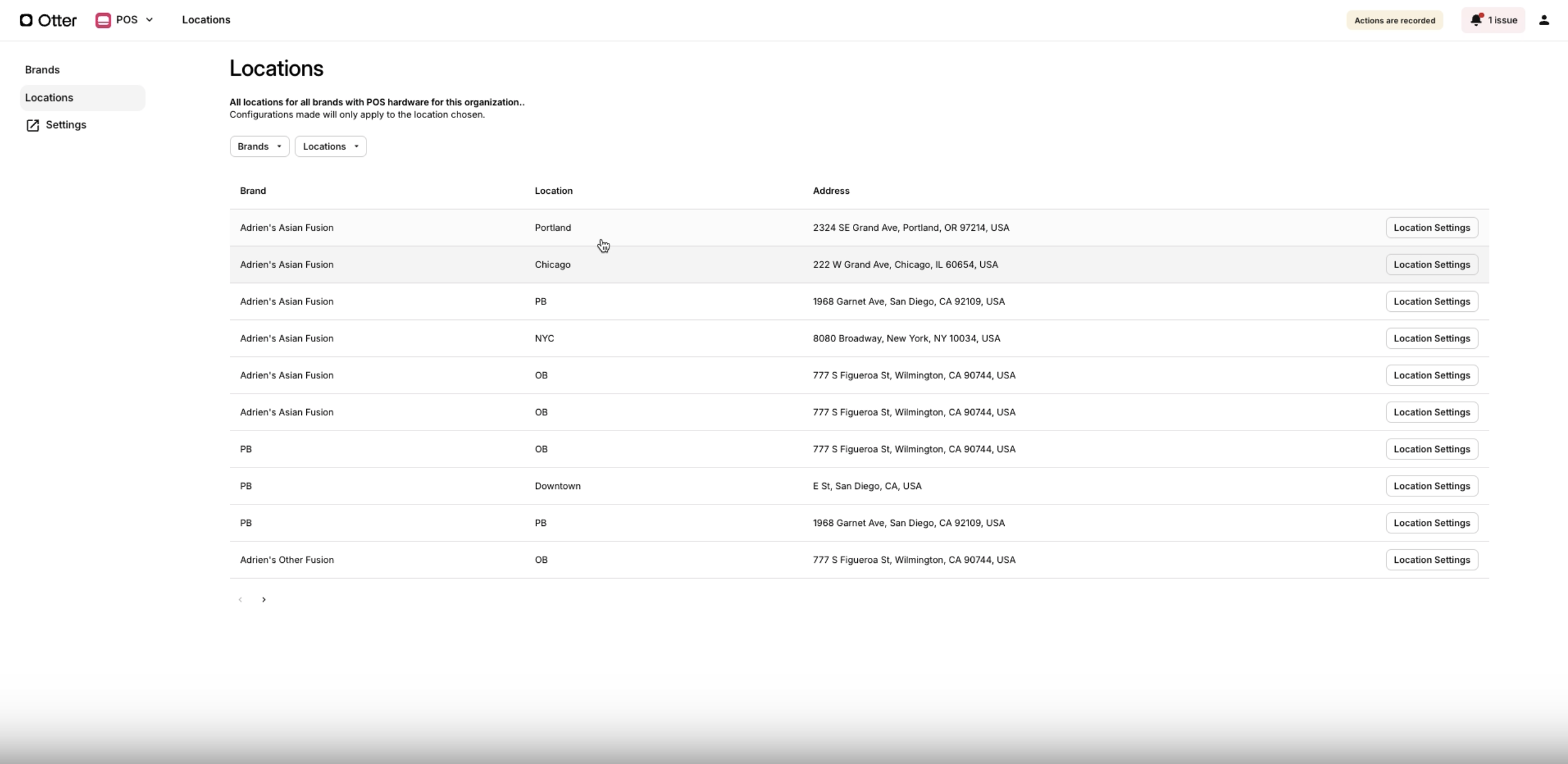 Location Settings Tab
