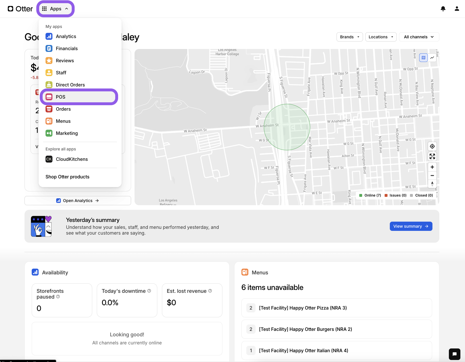 POS App in Otter Dashboard