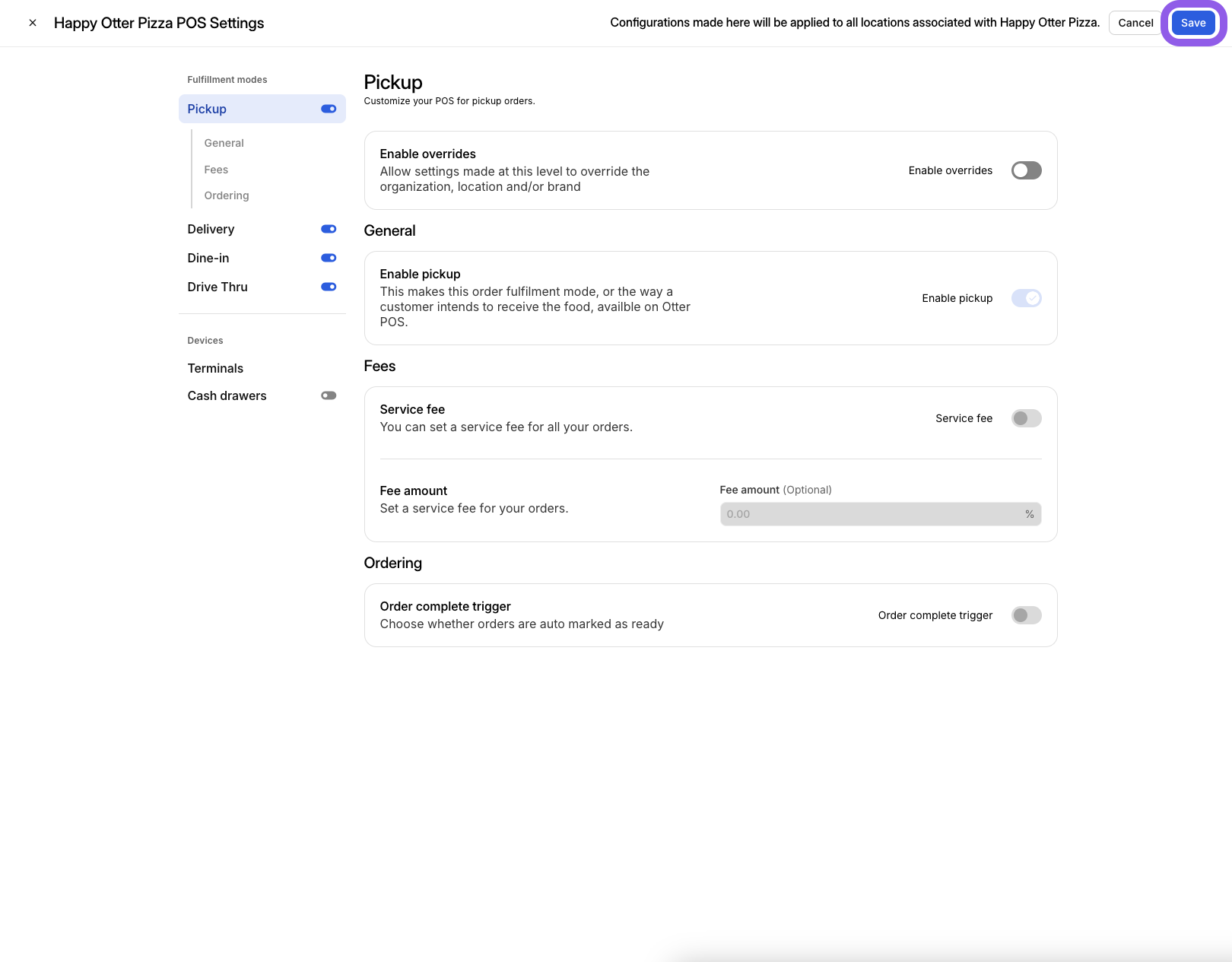 Save POS Settings