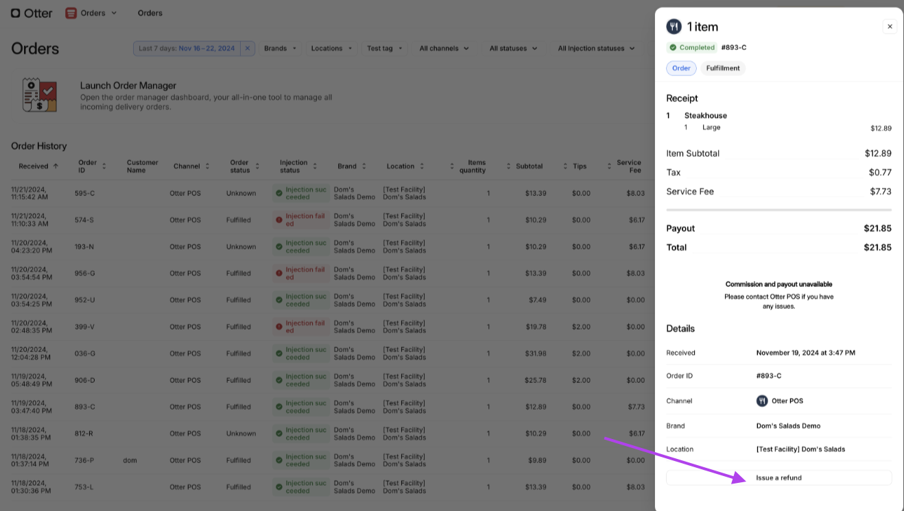 Issue a Refund Button
