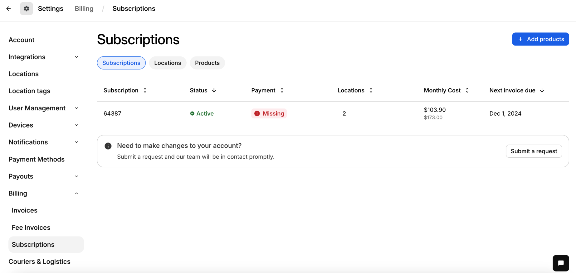 Subscriptions Page