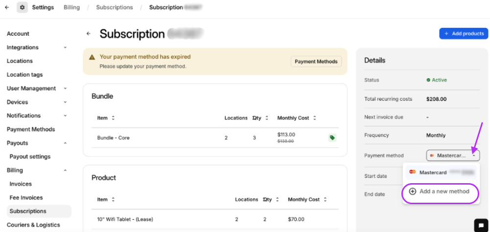 Add New Subscription Payment Method