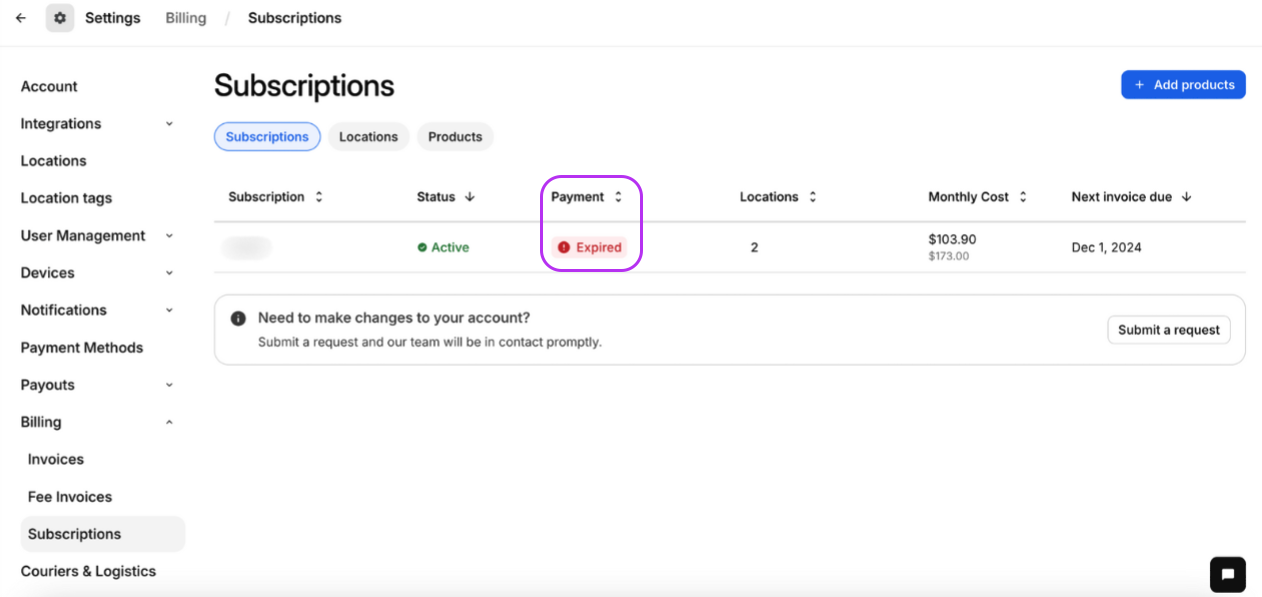 Subscription page Expired Payment