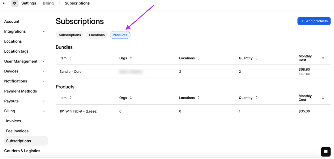 Products Button Subscriptions