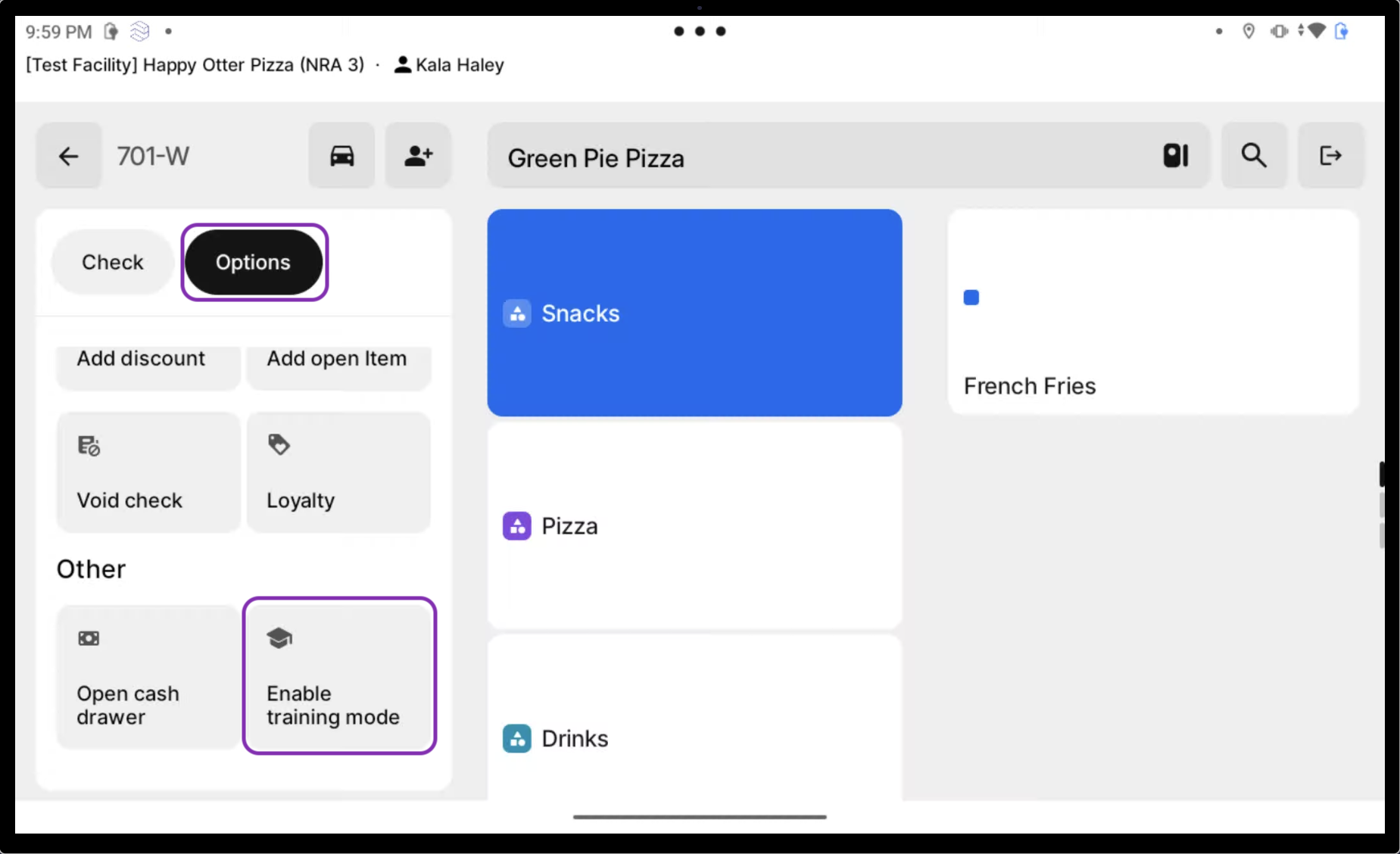 Enable training mode option