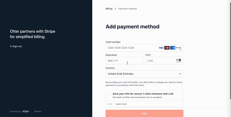 Stripe Credit Card Payment Method