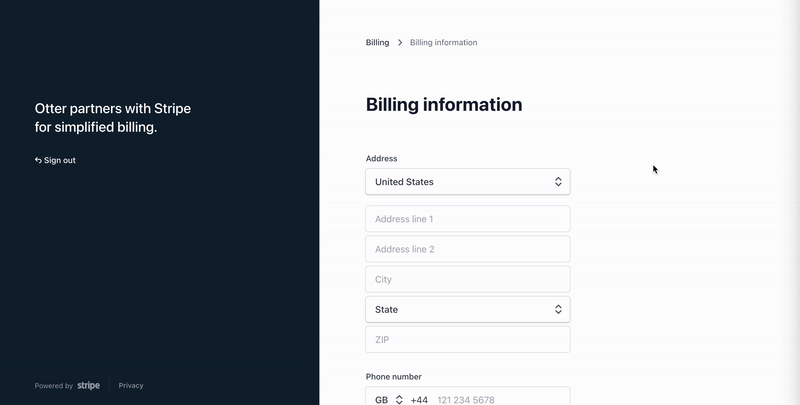 Stripe Billing Information