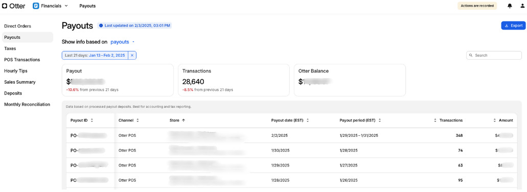 Payouts Overview Page