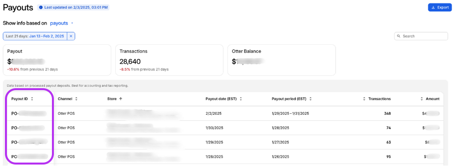 Payout ID Column