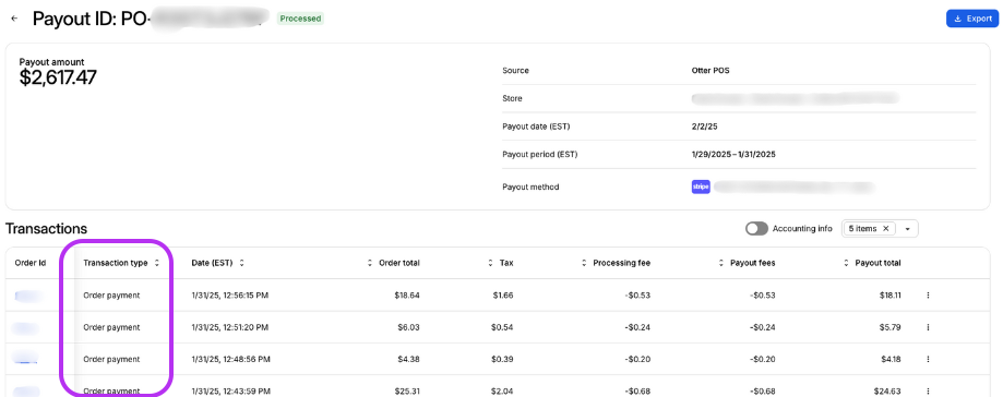 Payout Transaction Type