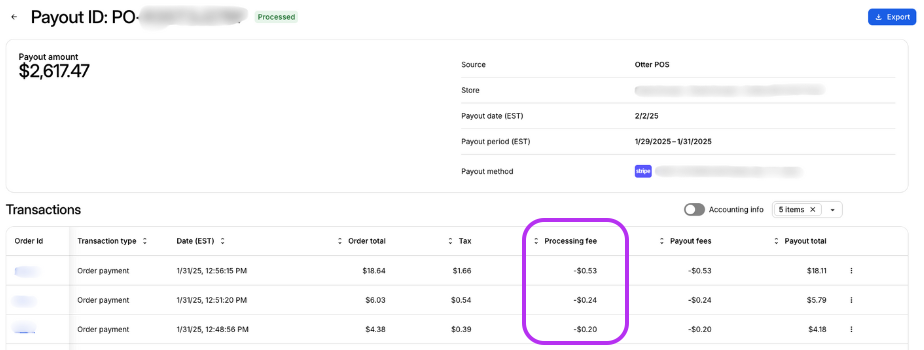 Payout Processing Fee