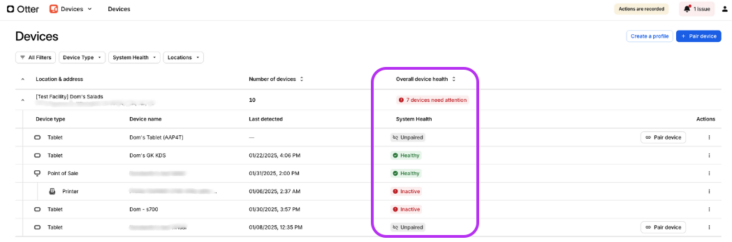Device Health Status