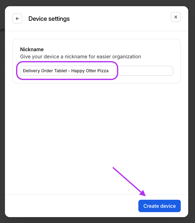 Create Device Button