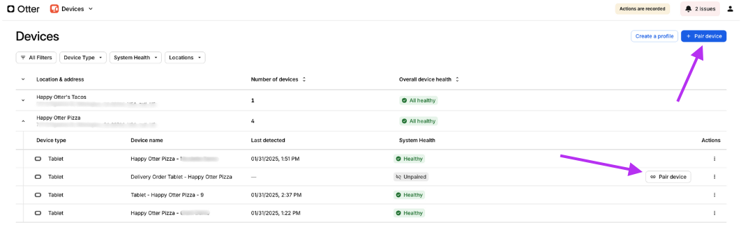 Pair Device Options