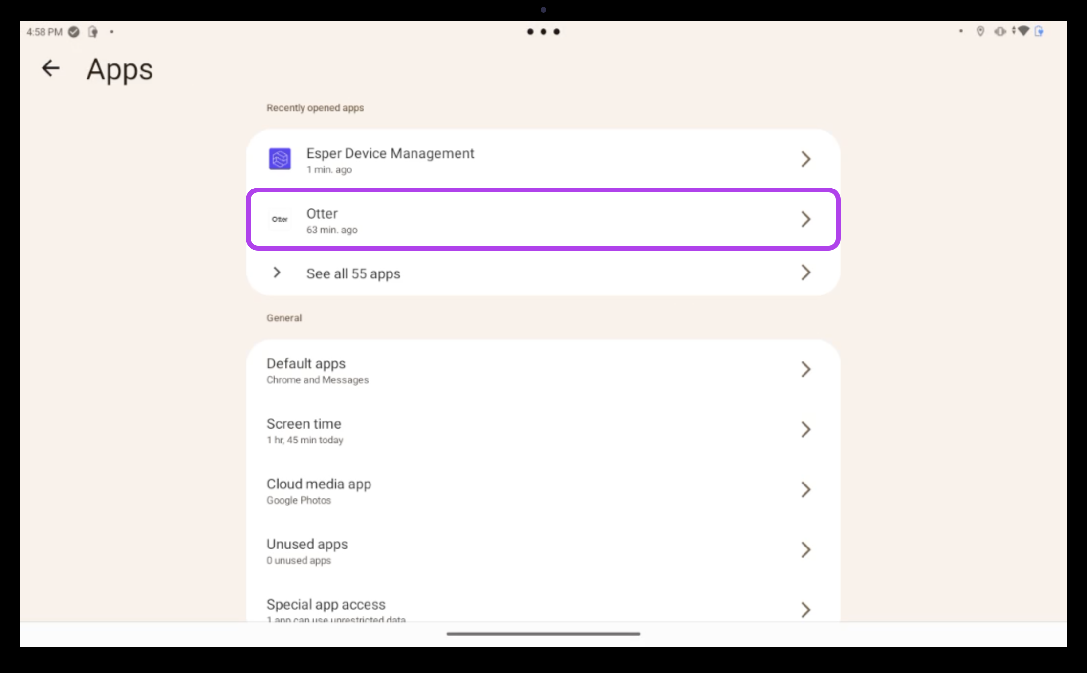 Otter app settings