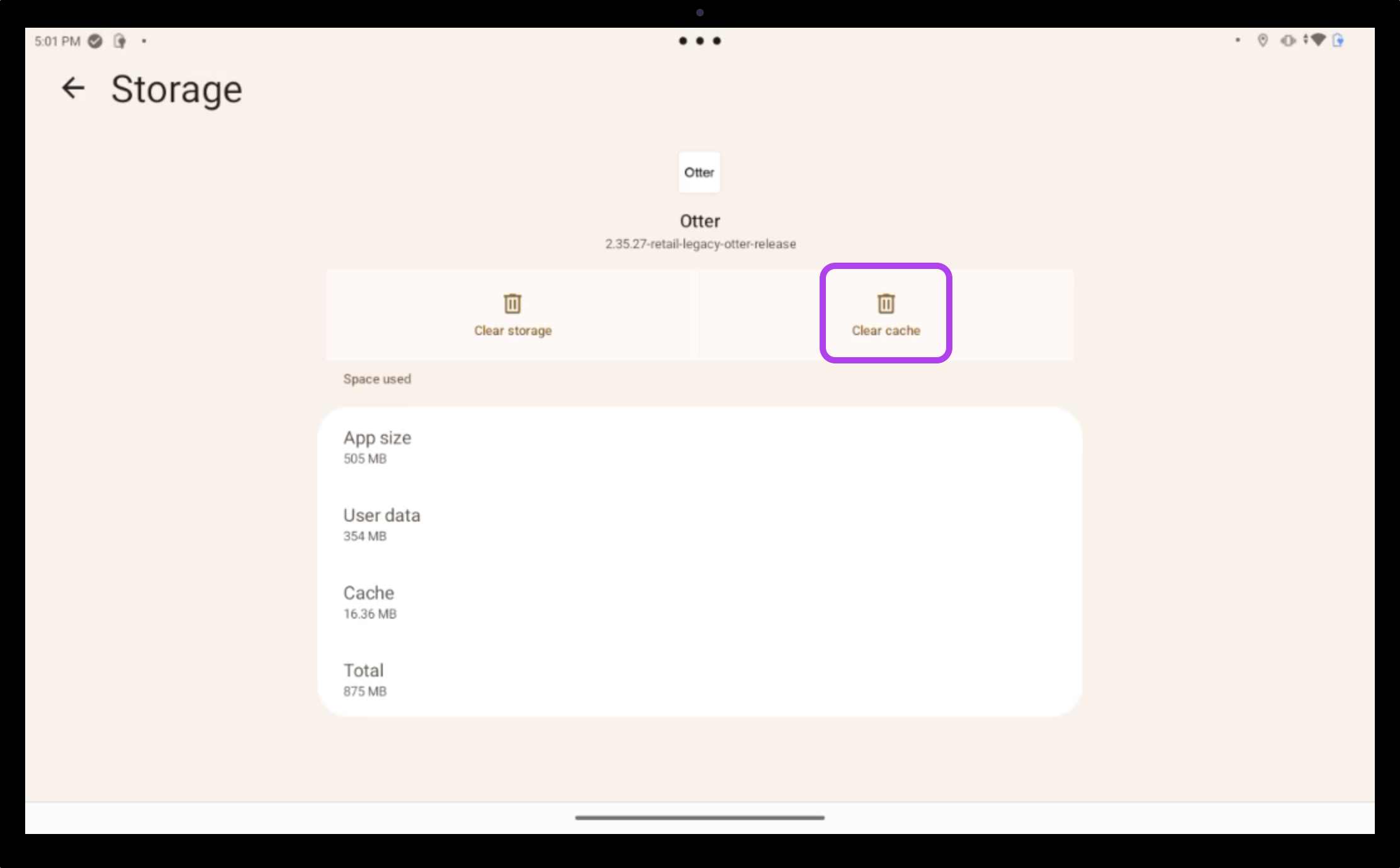Clear cache in Otter app