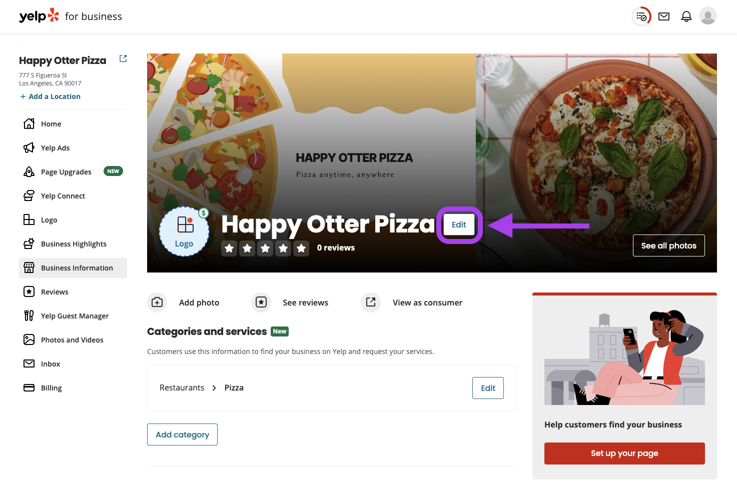 Edit Yelp Business Information