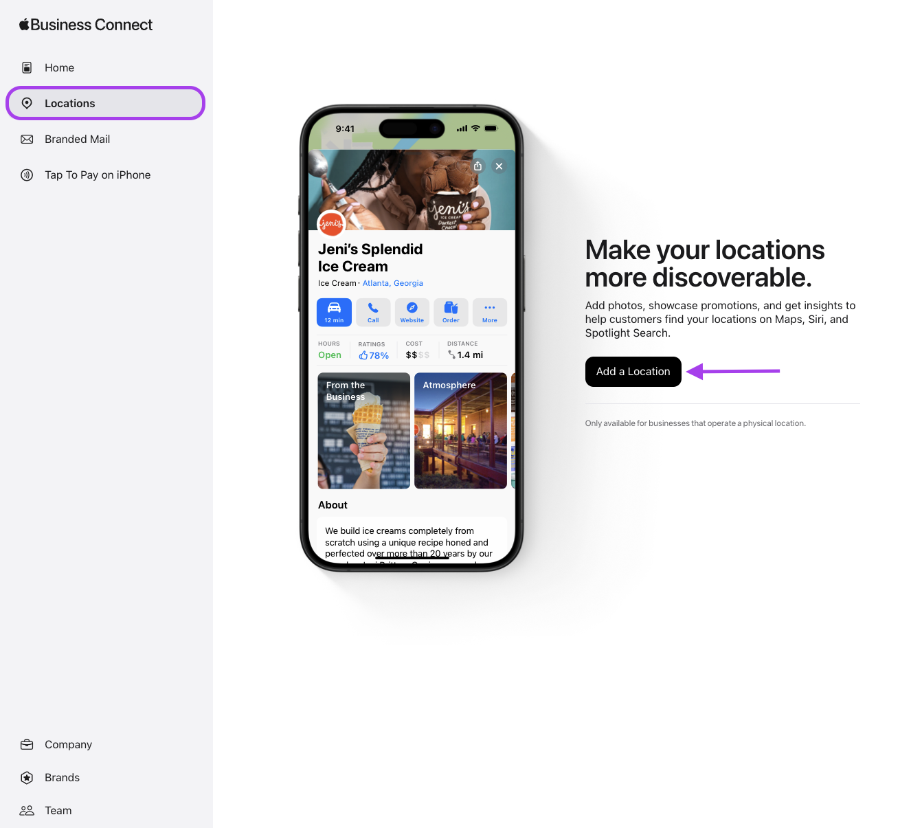 Add locations to Apple Business Connect