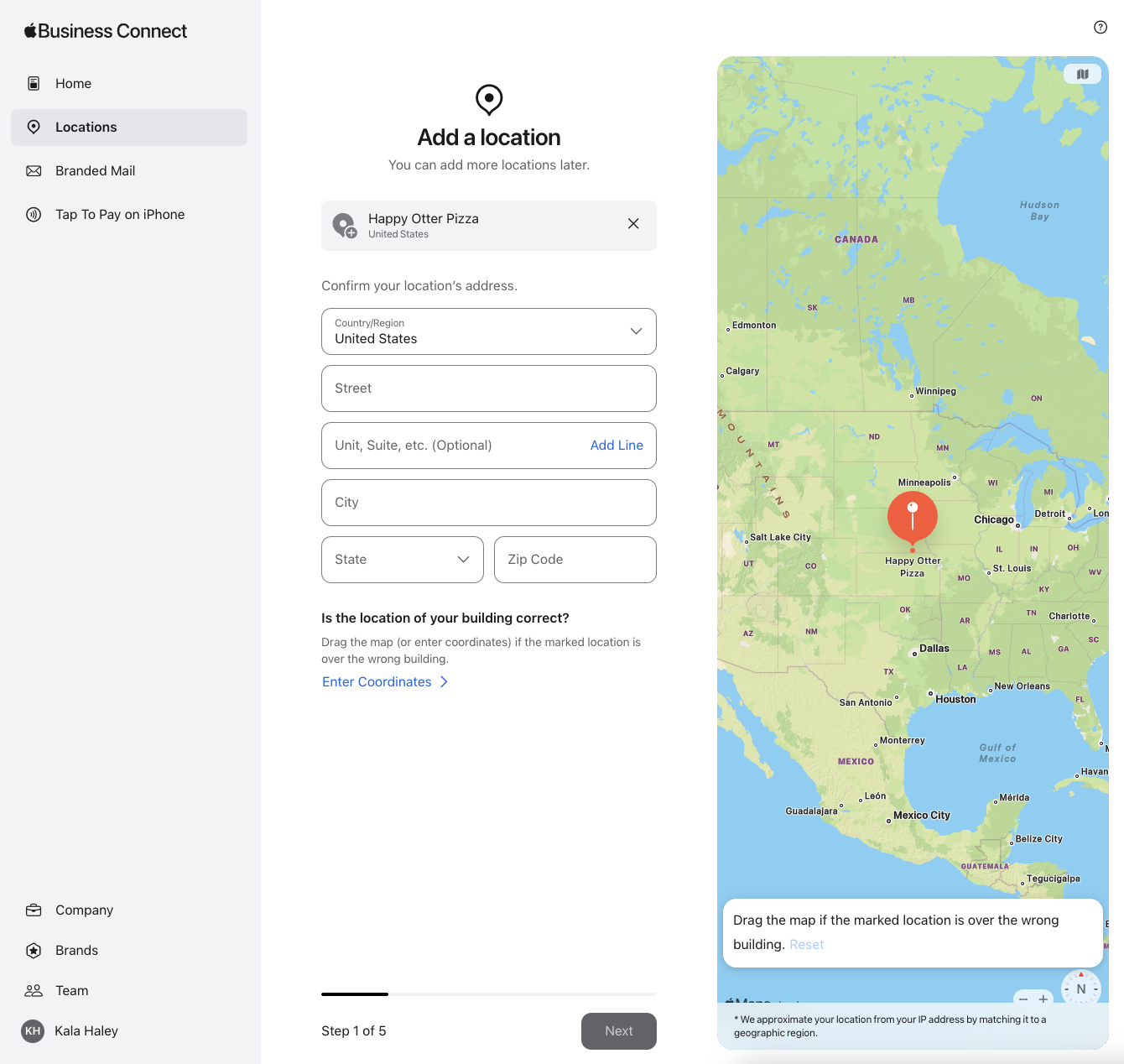 Add address details and adjust Apple Maps pin