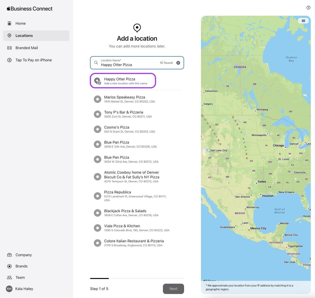 Add a new location to Apple Business Connect