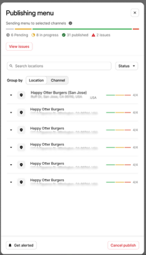 Menu Publish Status Overview