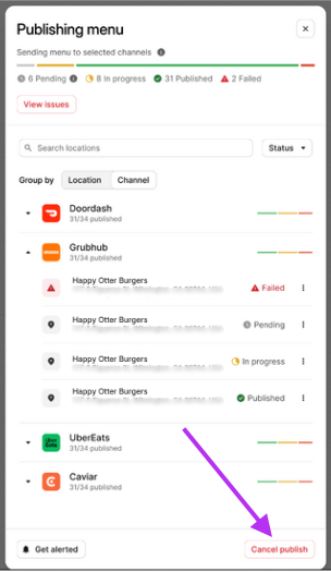Cancel Publish Button