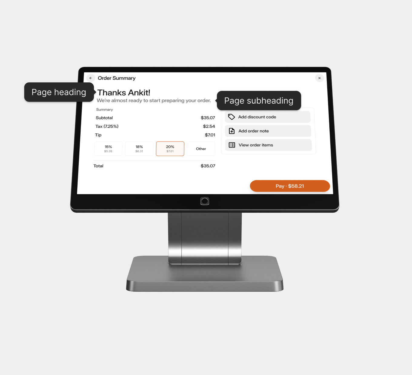 Order Summary Kiosk Settings [Landscape]