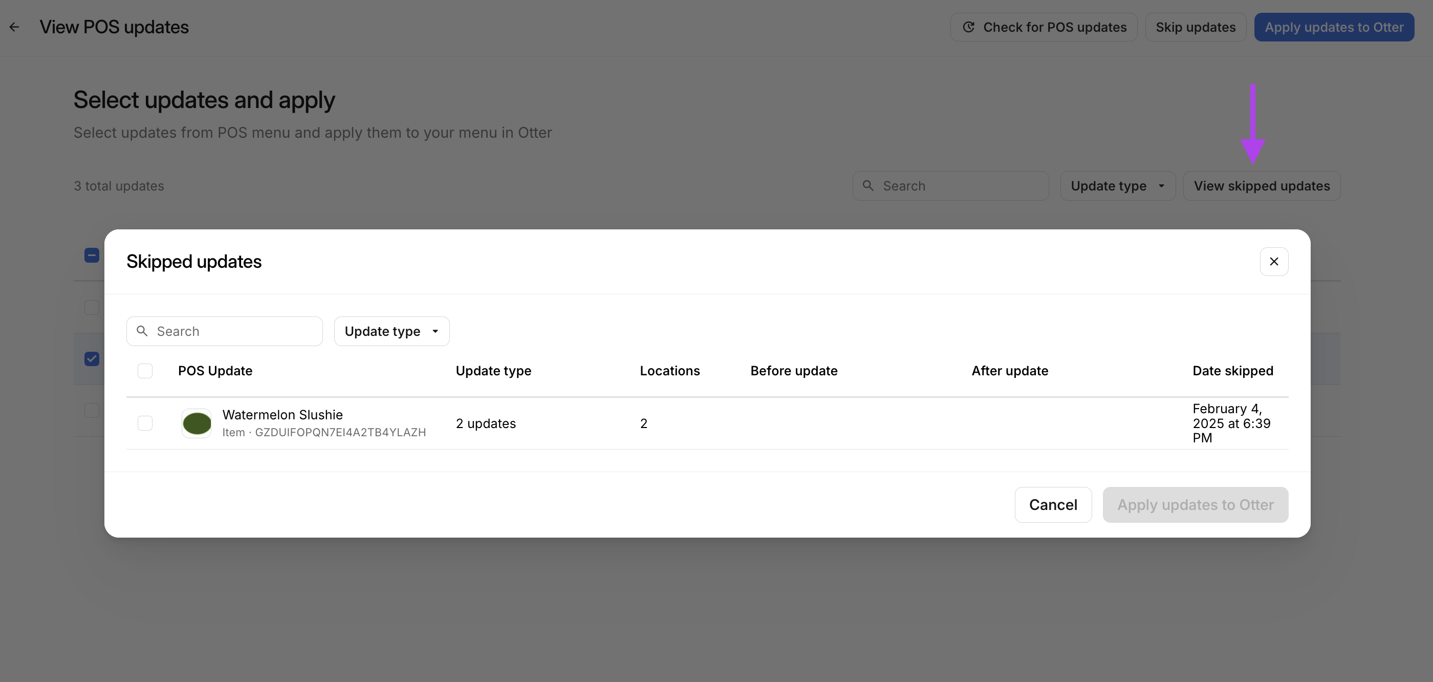 View and apply skipped updates