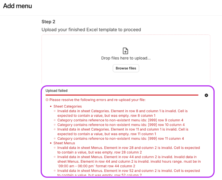 Excel Upload Error