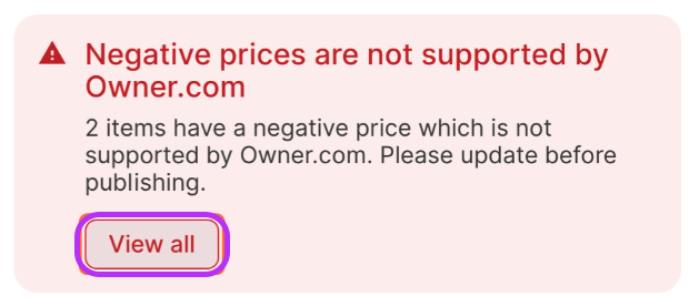 Negative Prices Error