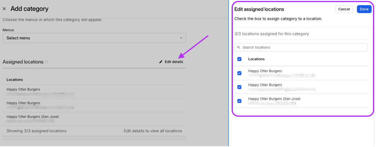 Assigned Locations Categories