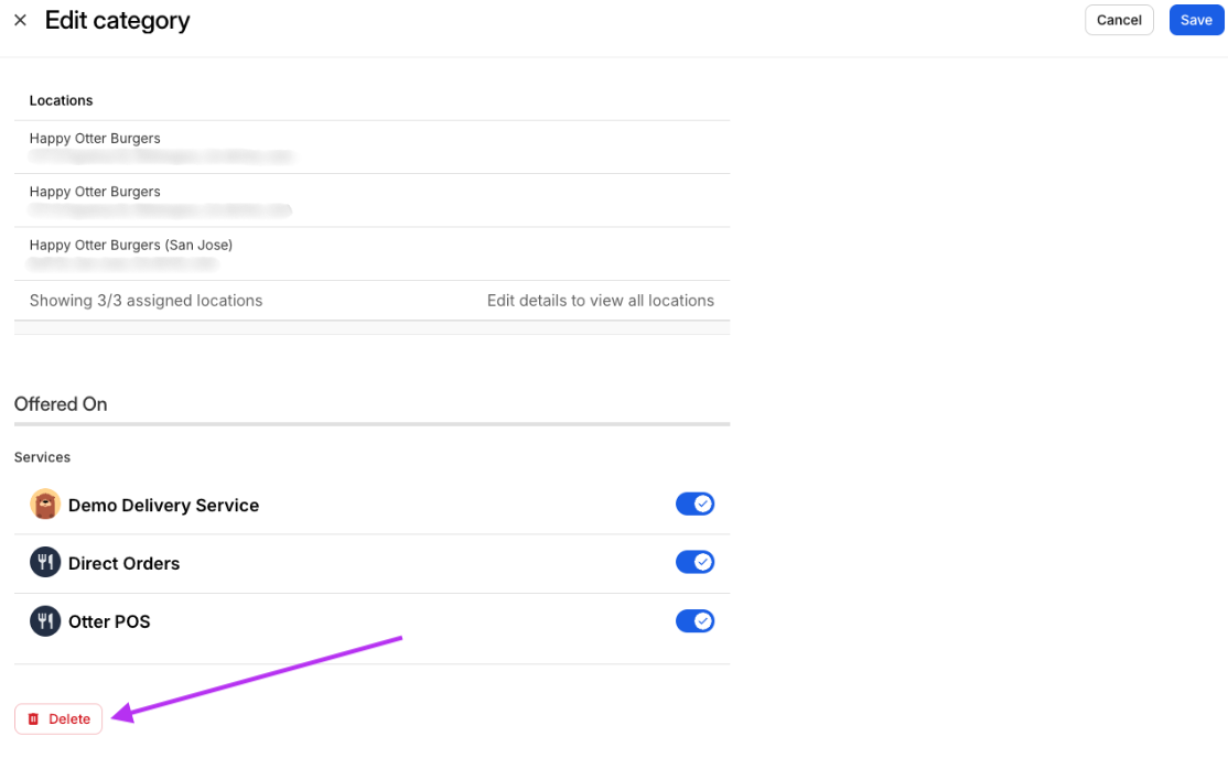 Delete Category Button