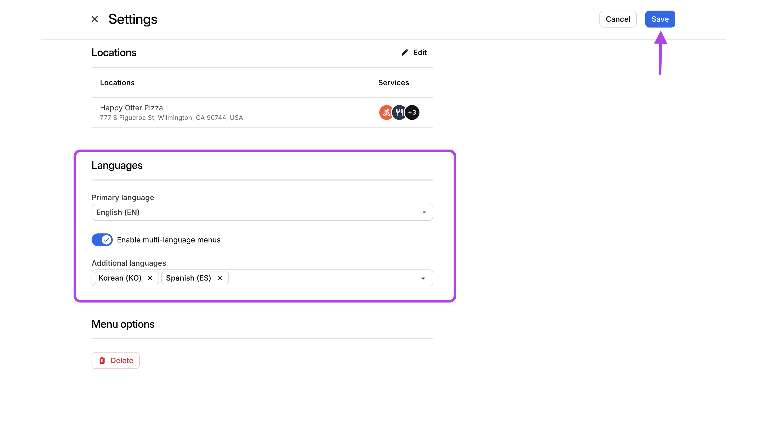 Menu Language Settings