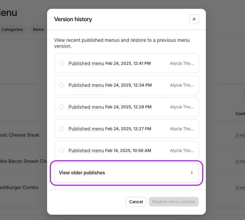 View Older Publishes Button