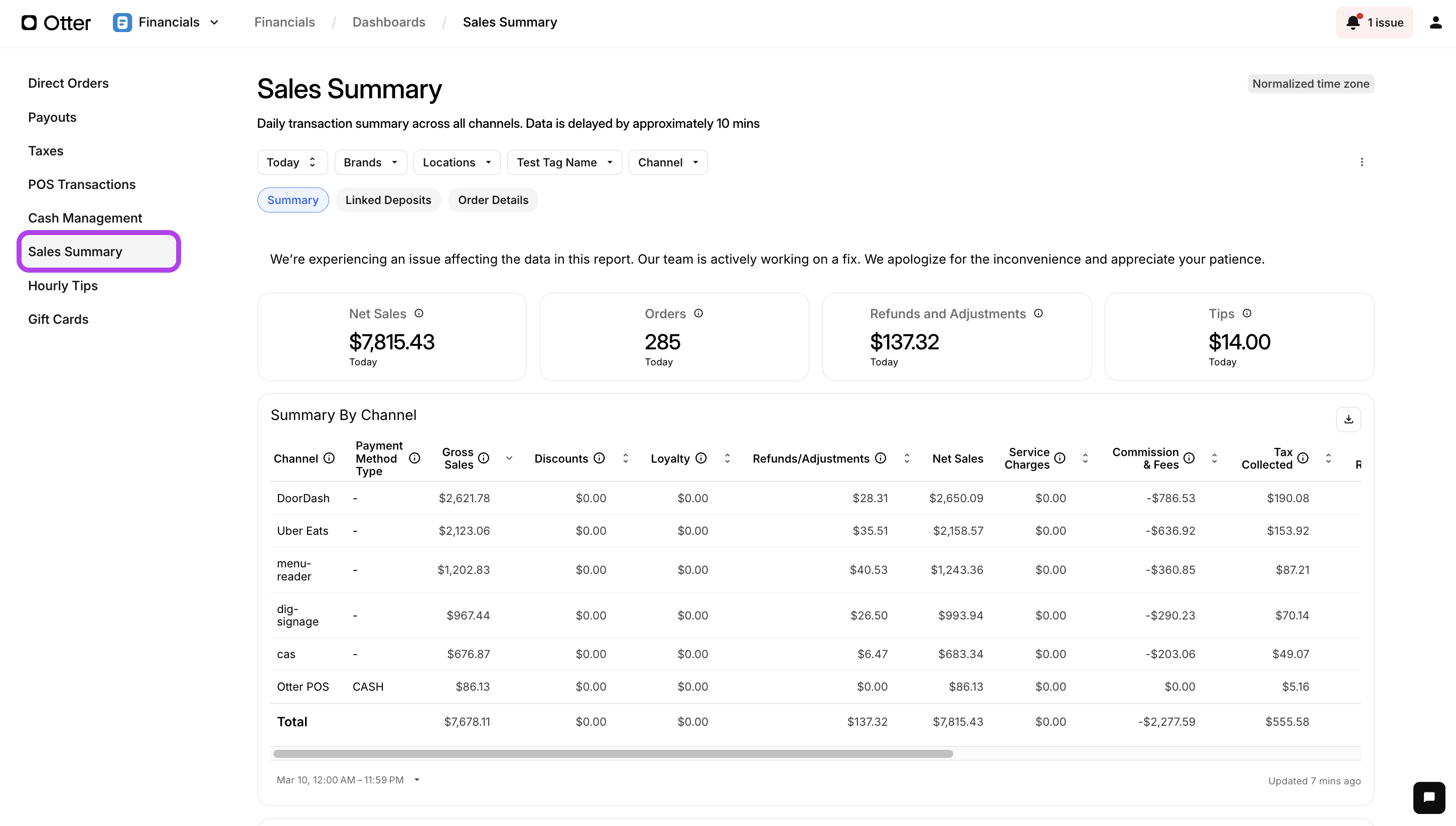 Sales Summary in Financials App