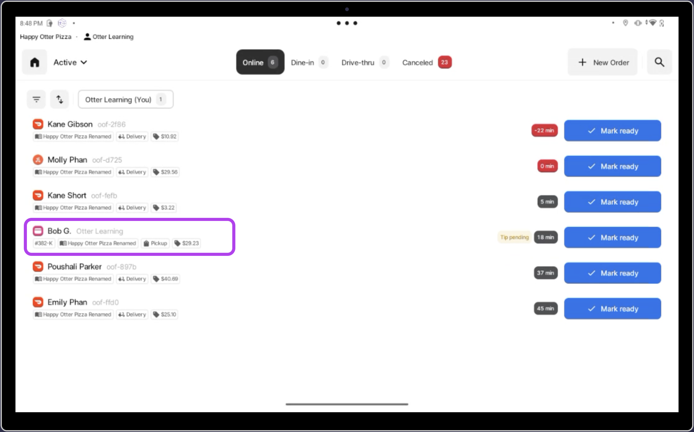 Select an order