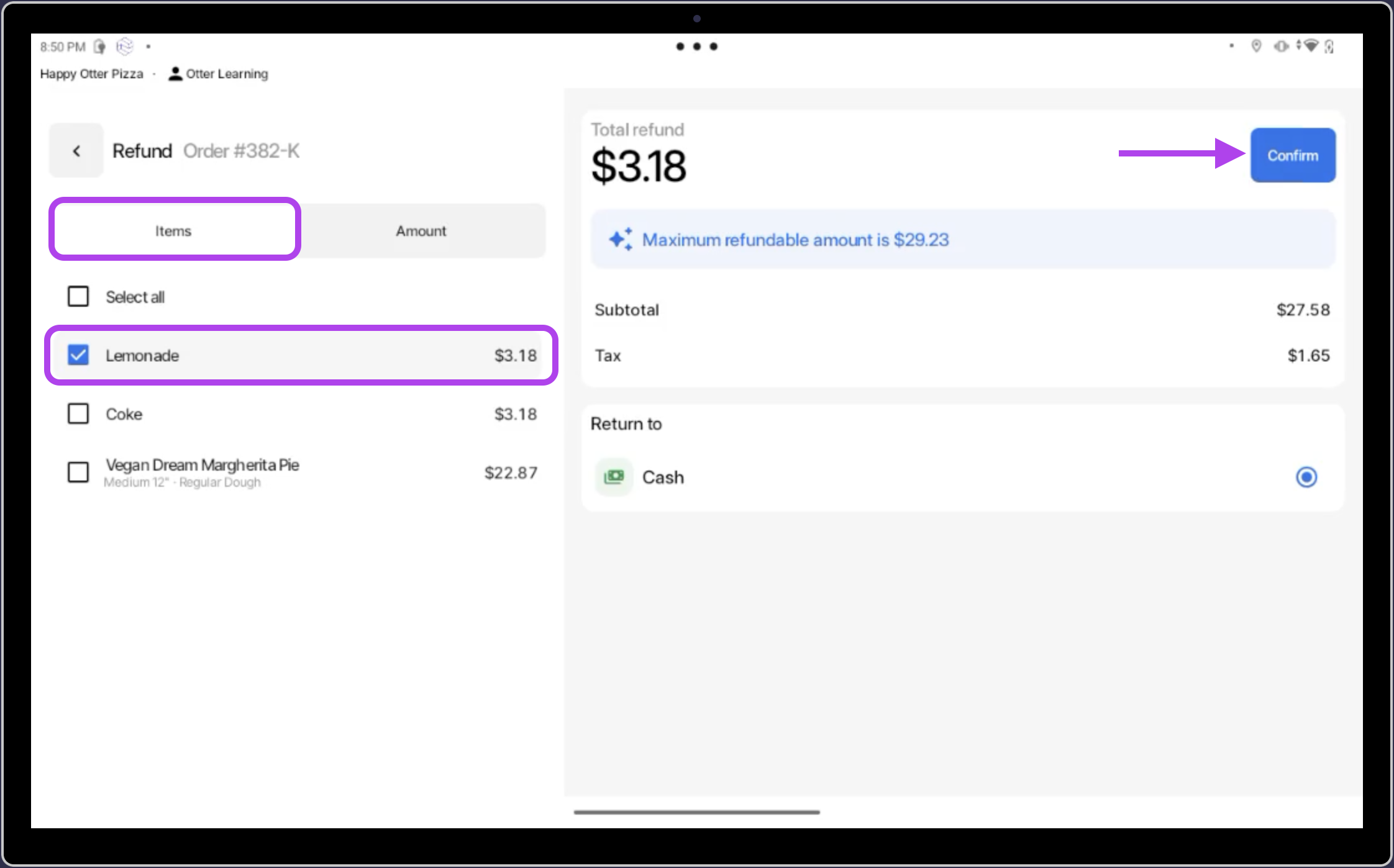 Specific Item Refund