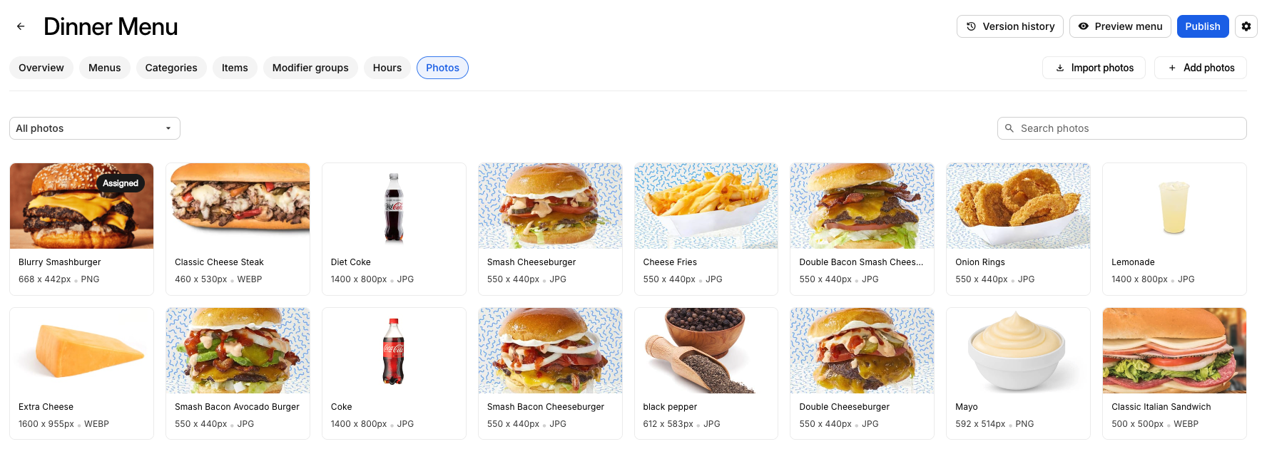 Menu Photo Collection