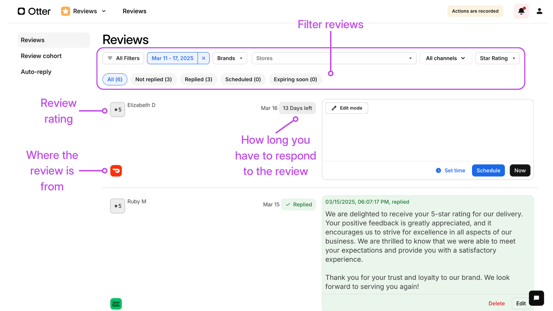 Reviews page