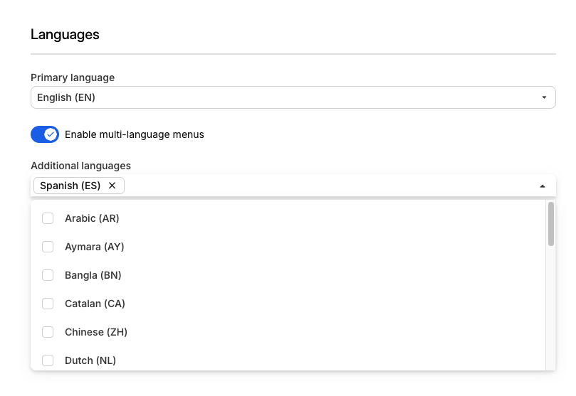 Multi-language Menu Setting