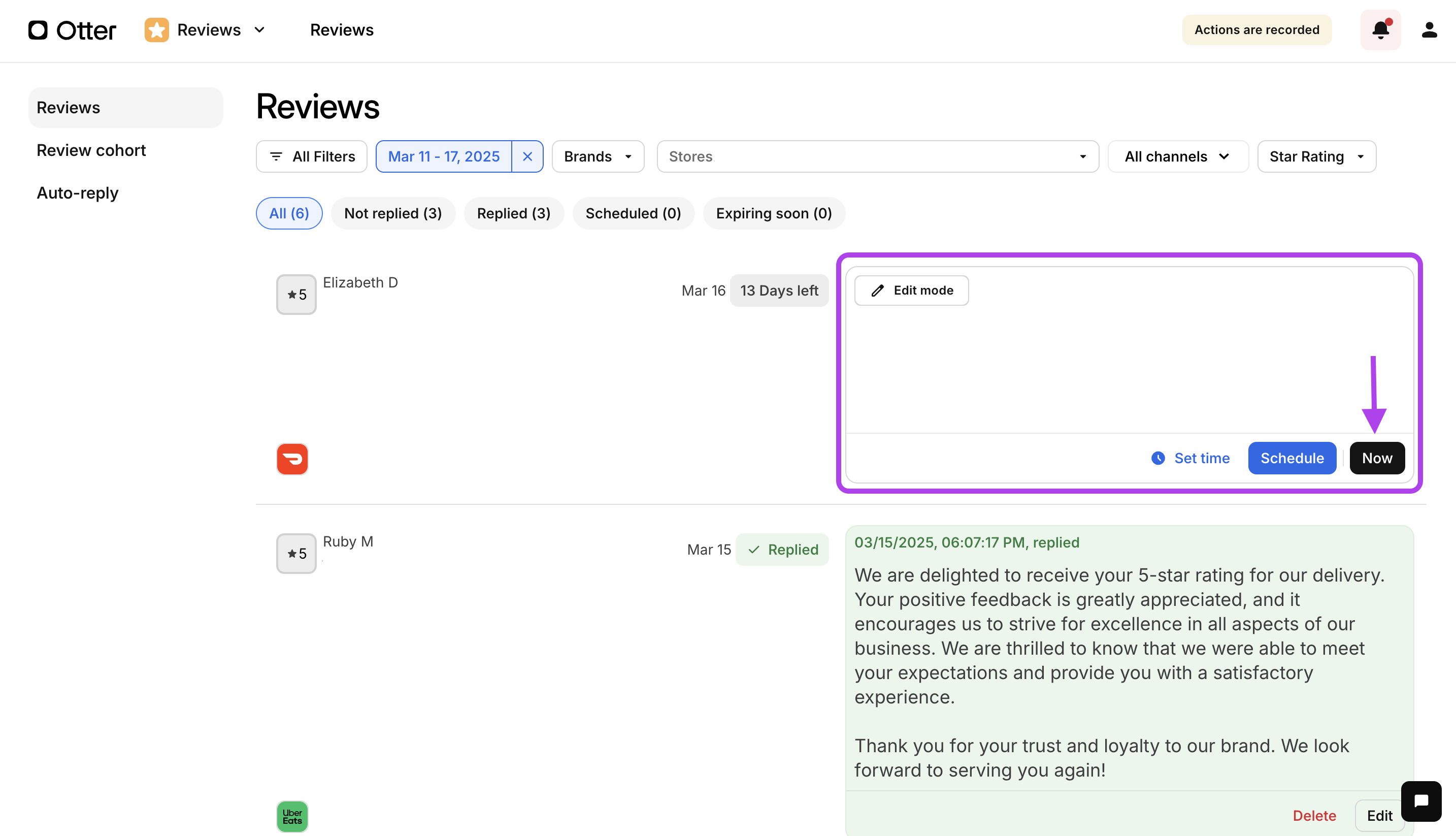 Manually respond to reviews