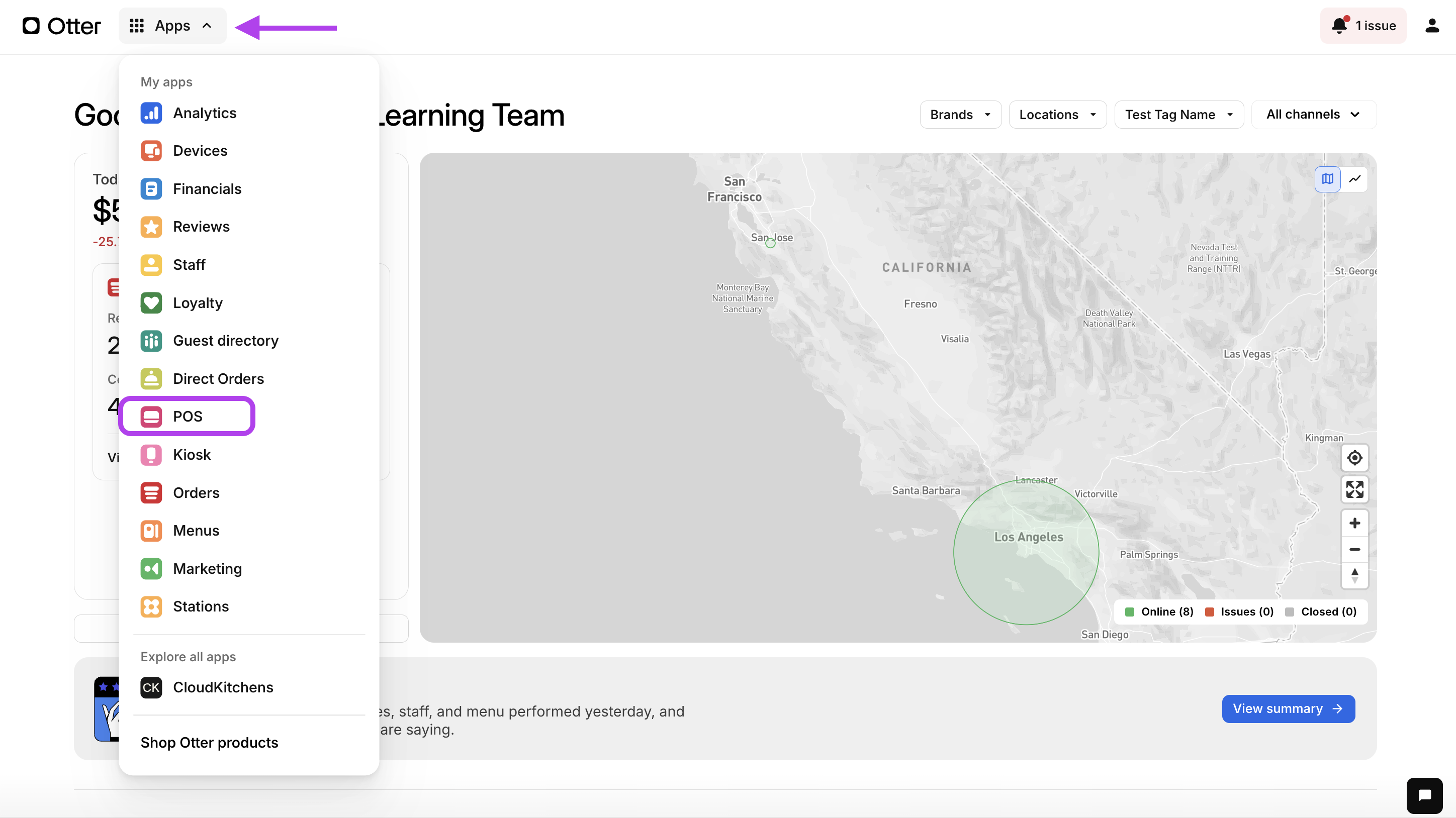 POS App in Otter Dashboard
