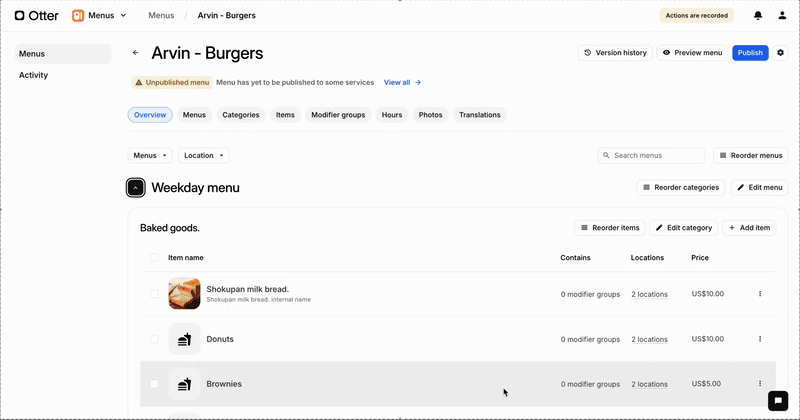 Menu Reorder GIF