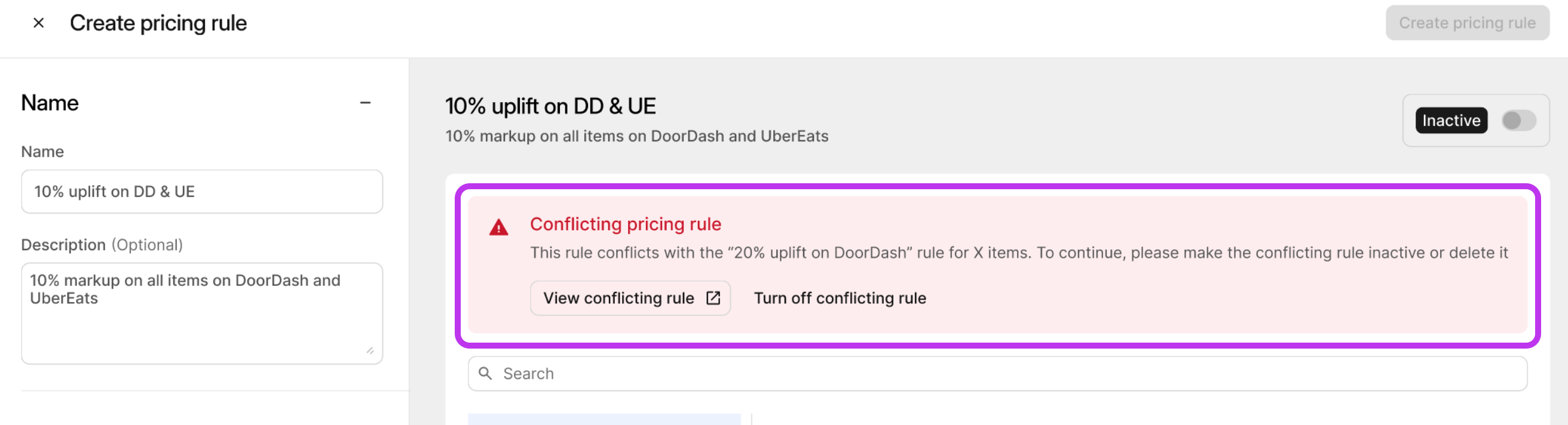 Conflicting Price Rule Alert