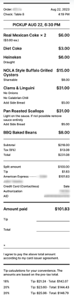 Payment Receipt Example