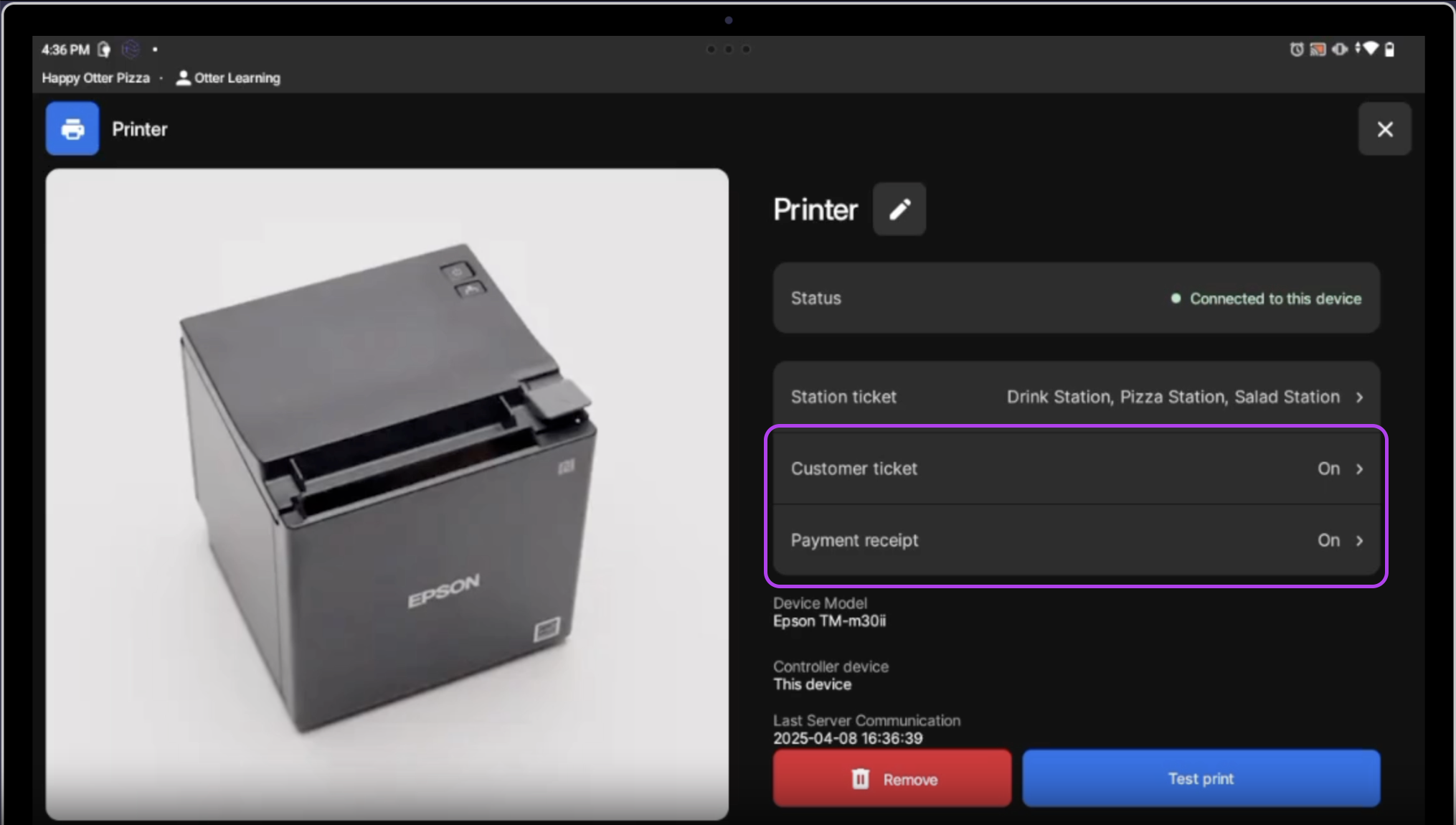 Ticket Print Type Select