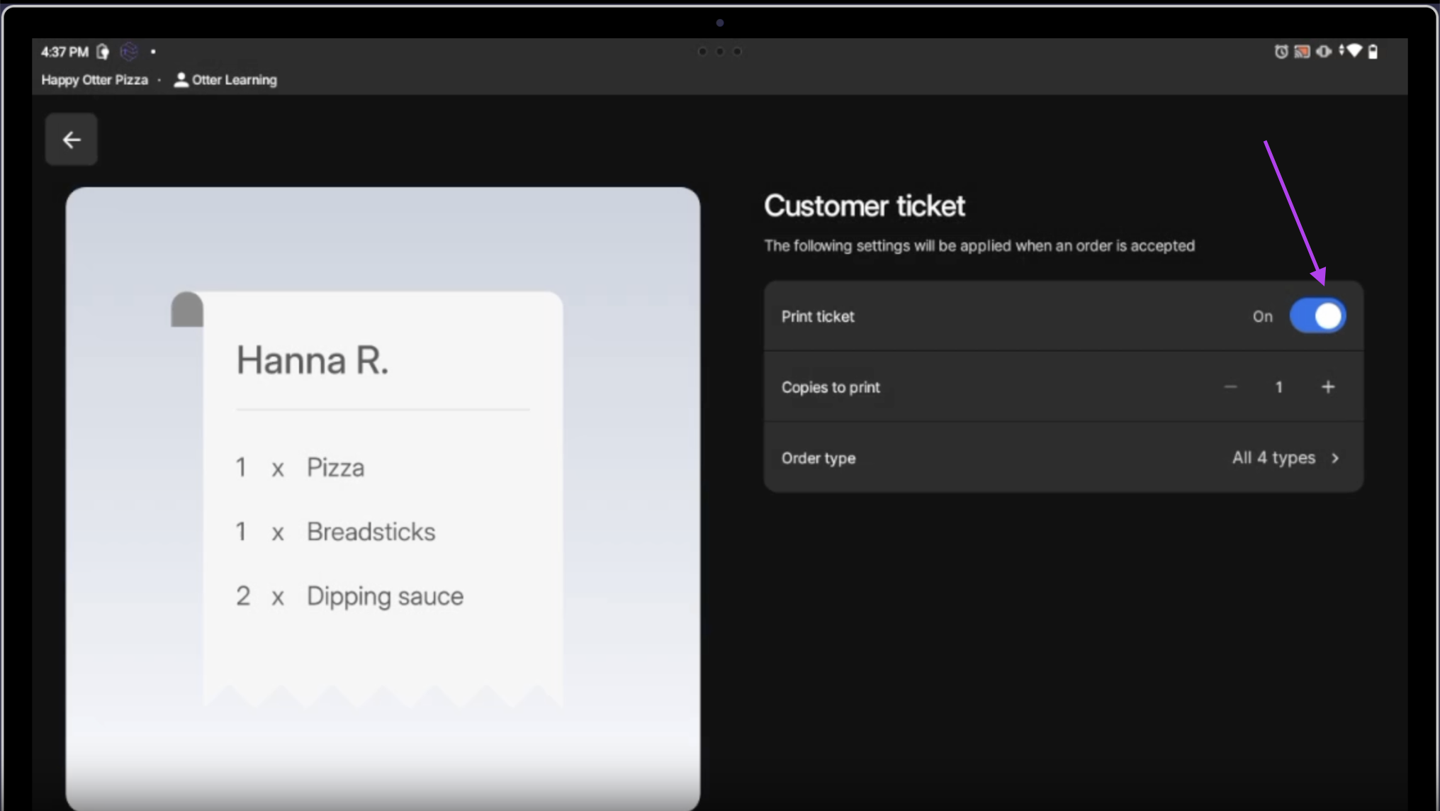 Ticket Type Toggle
