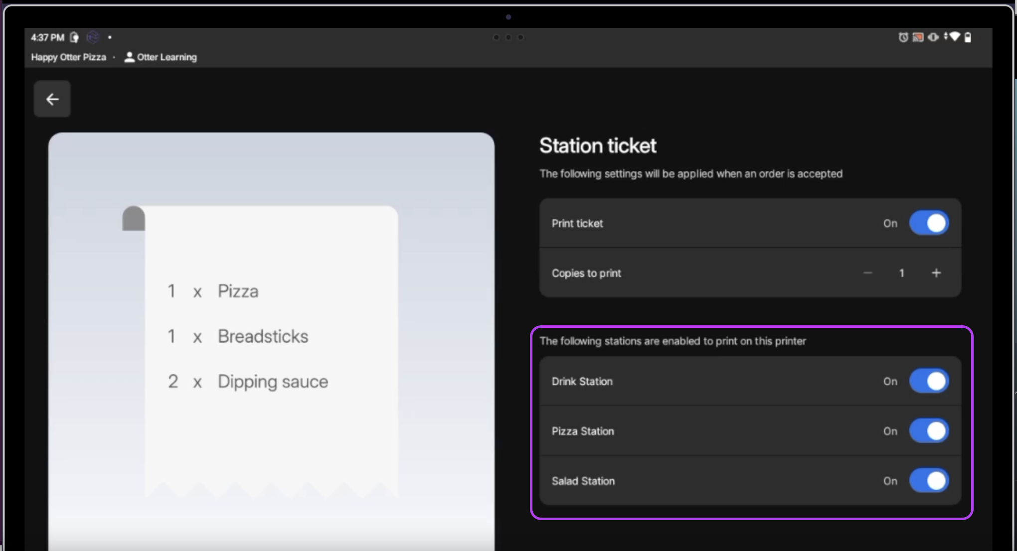 Ticket Station Toggle